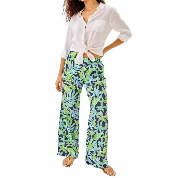 NEW LILLY PULITZER daylen linen palazzo pants in sapphire pool tropical tango